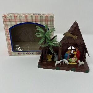 Vintage Miniature Diorama Nativity Set 1950s Hong Kong In Box